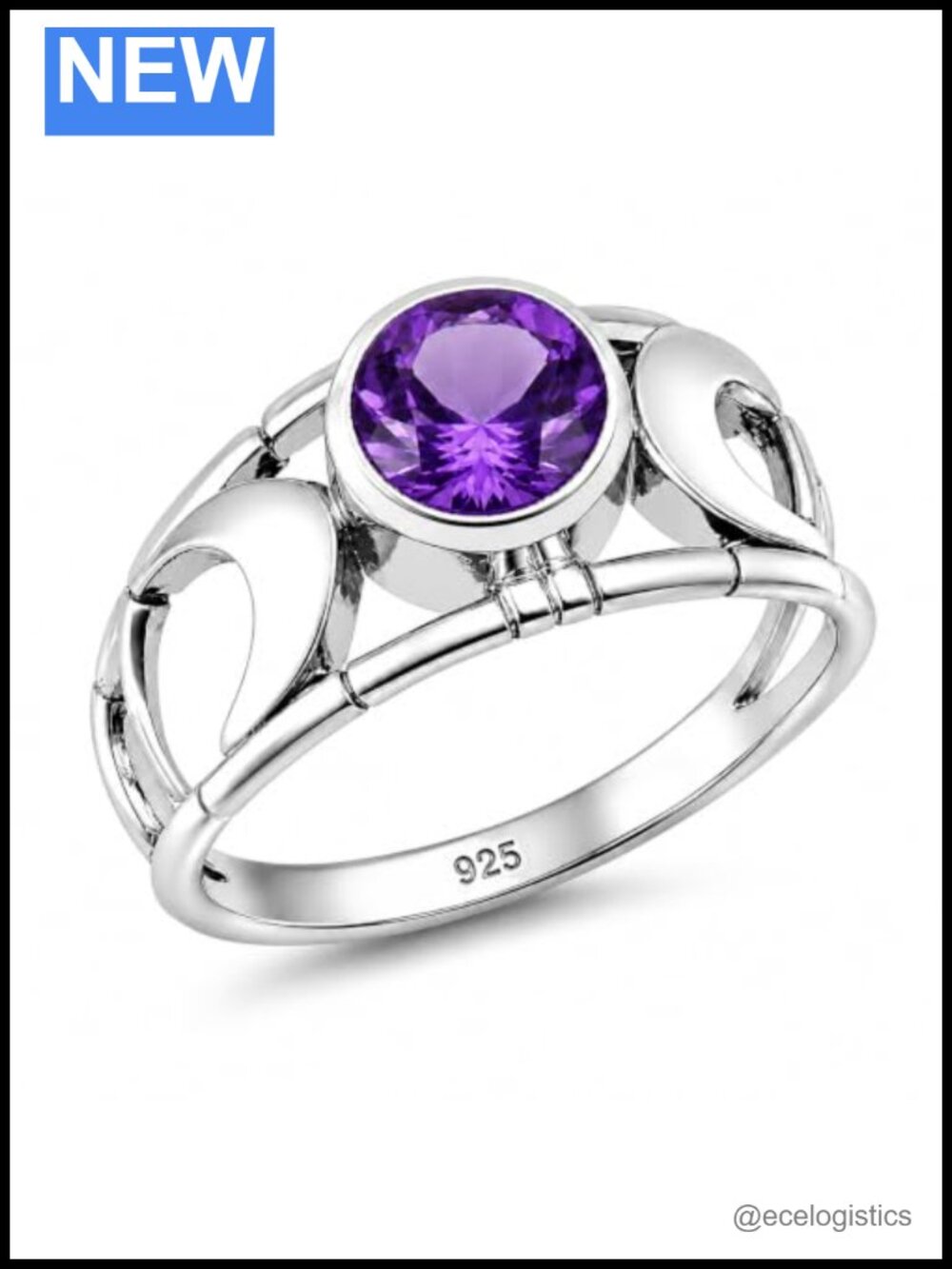 Amethyst Ring 925 Sterling Silver Natural Gemstone Round Faceted Handmade